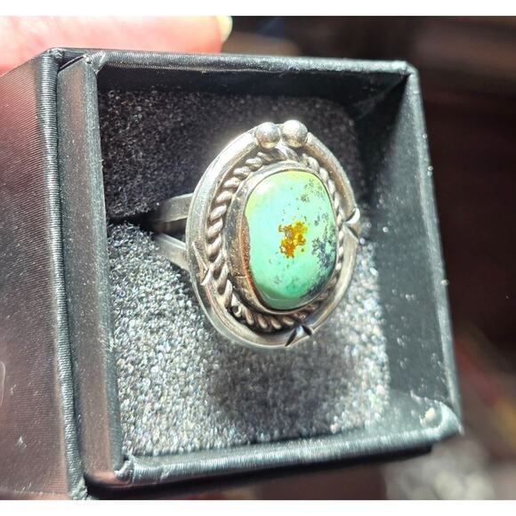 Vintage Sterling Silver Ring With Turquoise Stone Size 6.5 Intricate Rope Detail - Picture 8 of 9